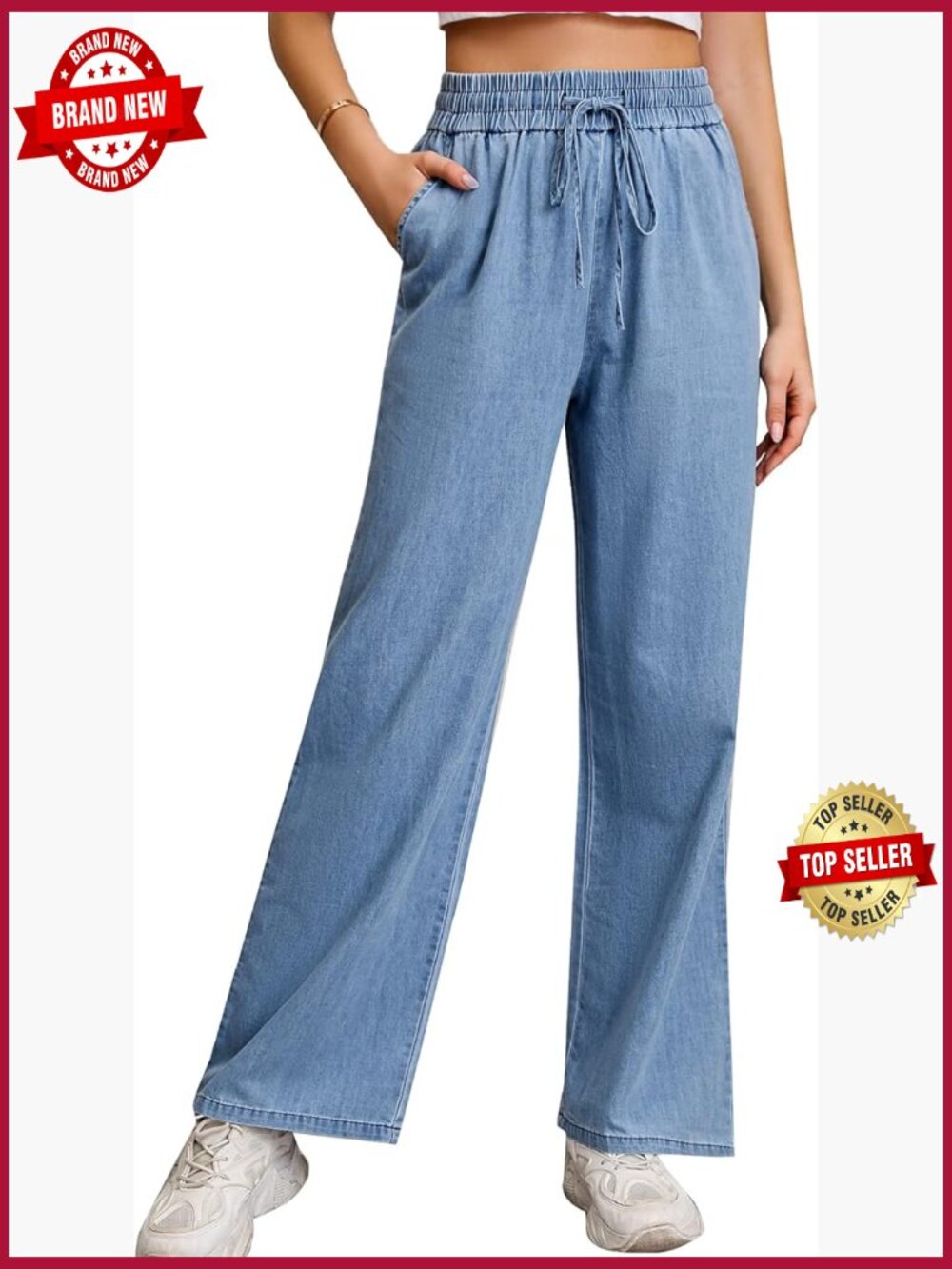 Wide Leg High Waisted Elastic Waist Pull On Jeans Plus Size 3XL